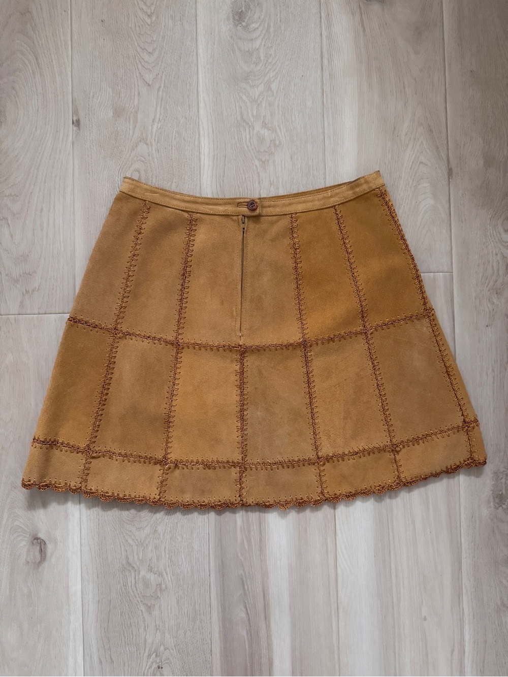 Free People Genuine Suede Cow Leather Patchwork A-Line Mini Skirt Size 8 NWT - Picture 6 of 8